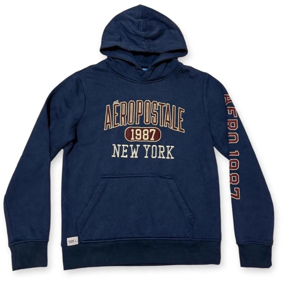 Aeropostale Hoodie Mens L Navy 1987‎ New York Pullover Embroidered Y2K Logo